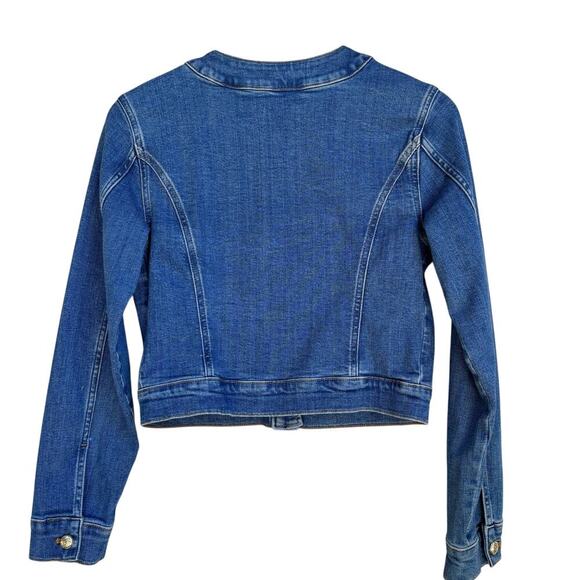 NWT Anthropologie Maeve Coco Blue Denim Jacket Size S Gold Buttons Cropped - Picture 3 of 9